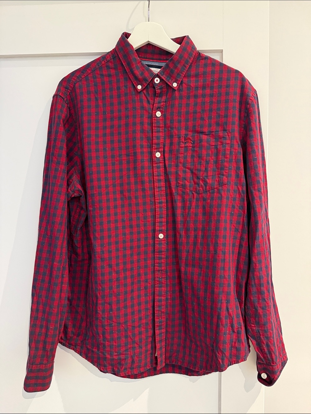 Penguin Red and Navy Check Button-Down Shirt - Men's Casual Shirt